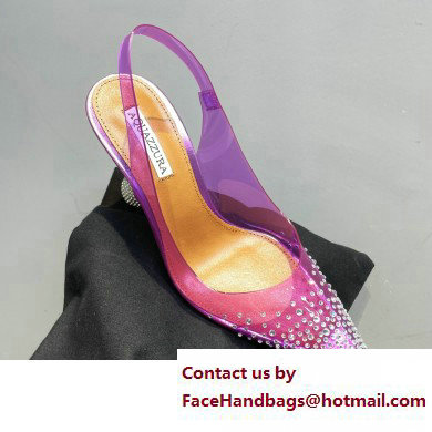 Aquazzura Heel 8.5cm PVC Yes Darling Crystal Slingback Pumps Purple 2023