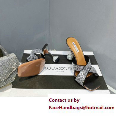 Aquazzura Heel 8.5cm Plexi Yes Darling Crystal Mules Black 2023 - Click Image to Close