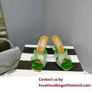 Aquazzura Heel 8.5cm Plexi Yes Darling Crystal Mules Green 2023 - Click Image to Close