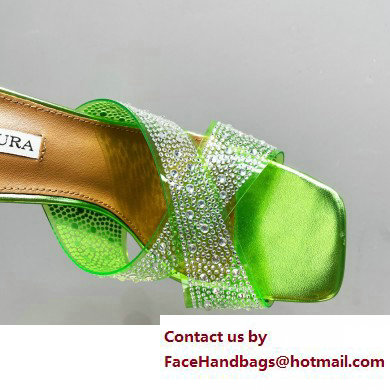 Aquazzura Heel 8.5cm Plexi Yes Darling Crystal Mules Green 2023