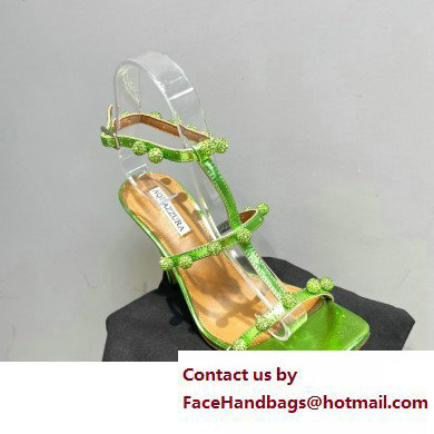 Aquazzura Heel 9.5cm Cha Cha Cha Crystal Sandals Metallic Green 2023