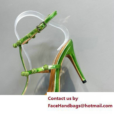 Aquazzura Heel 9.5cm Cha Cha Cha Crystal Sandals Metallic Green 2023 - Click Image to Close
