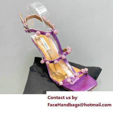 Aquazzura Heel 9.5cm Cha Cha Cha Crystal Sandals Metallic Purple 2023