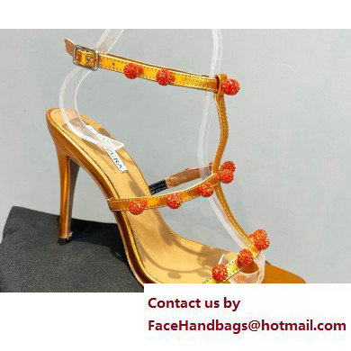 Aquazzura Heel 9.5cm Cha Cha Cha Crystal Sandals Metallic Yellow 2023