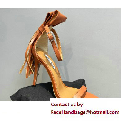 Aquazzura Heel 9.5cm Whip-It Fringe Leather Sandals Brown 2023