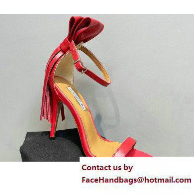 Aquazzura Heel 9.5cm Whip-It Fringe Leather Sandals Red 2023