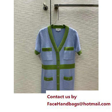 CHANEL BLUE/GREEN KNITWEAR DRESS 2023 SPRING