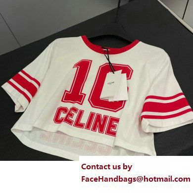 Celine 16 cropped t-shirt in cotton jersey off white/red intense 2023