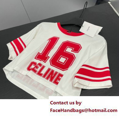 Celine 16 cropped t-shirt in cotton jersey off white/red intense 2023