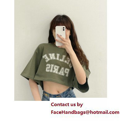 Celine Cropped T-shirt in Cotton fleece KAKI MILITAIRE/OFF WHITE 2023