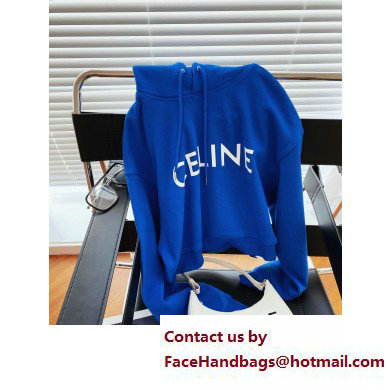 Celine Cropped hoodie in cotton fleece Bleu paon / off white 2023