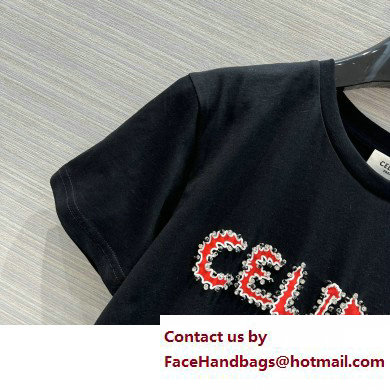 Celine rhinestones loose t-shirt in cotton jersey Black / Red 2023