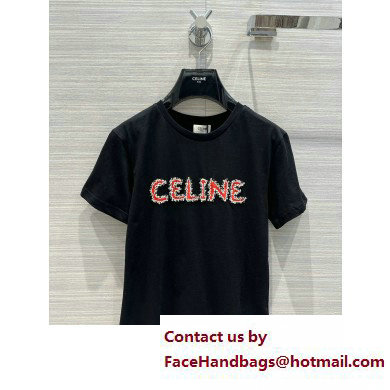 Celine rhinestones loose t-shirt in cotton jersey Black / Red 2023