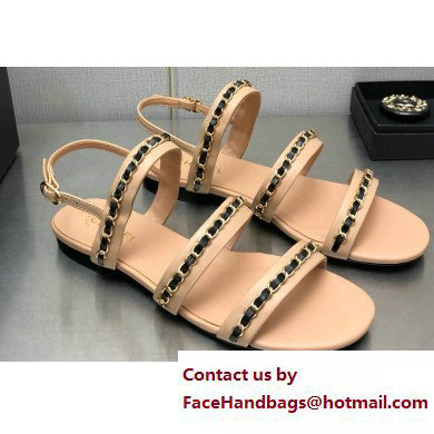 Chanel Chain Lambskin Flat Sandals Beige 2023