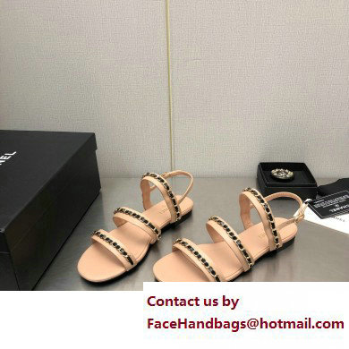 Chanel Chain Lambskin Flat Sandals Beige 2023