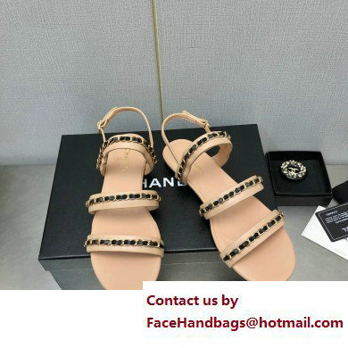 Chanel Chain Lambskin Flat Sandals Beige 2023