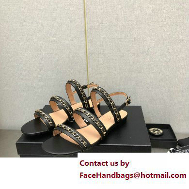 Chanel Chain Lambskin Flat Sandals Black 2023