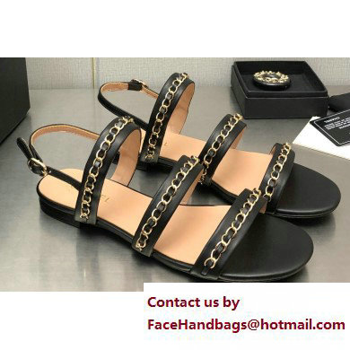 Chanel Chain Lambskin Flat Sandals Black 2023