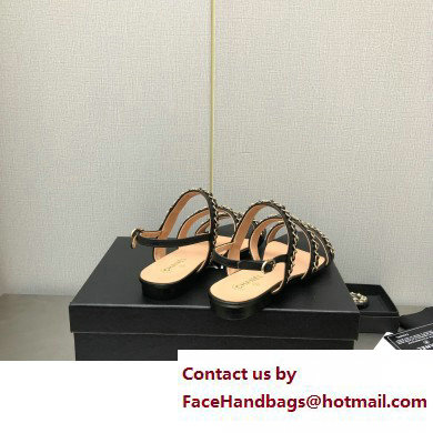 Chanel Chain Lambskin Flat Sandals Black 2023