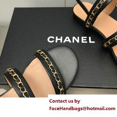 Chanel Chain Lambskin Flat Sandals Black 2023