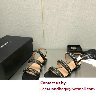 Chanel Chain Lambskin Flat Sandals Black 2023