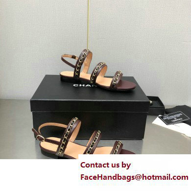 Chanel Chain Lambskin Flat Sandals Burgundy 2023