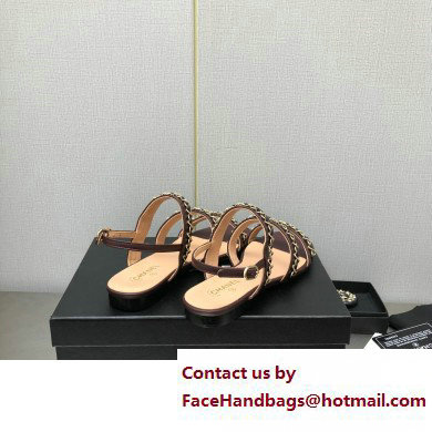 Chanel Chain Lambskin Flat Sandals Burgundy 2023