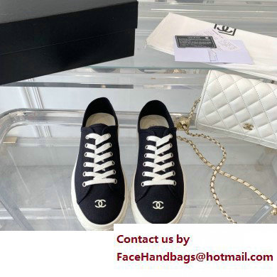 Chanel Front CC Logo Canvas Sneakers Black 2023