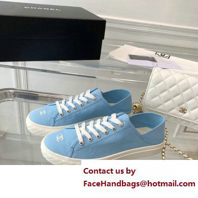 Chanel Front CC Logo Canvas Sneakers Blue 2023