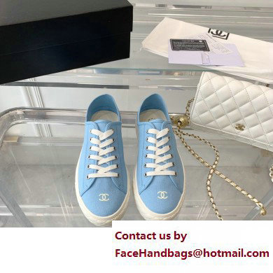 Chanel Front CC Logo Canvas Sneakers Blue 2023