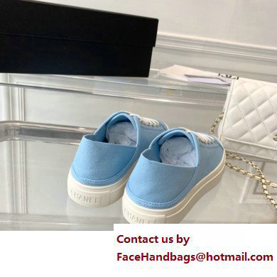 Chanel Front CC Logo Canvas Sneakers Blue 2023