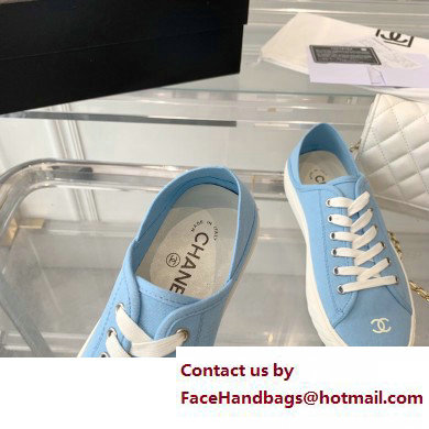 Chanel Front CC Logo Canvas Sneakers Blue 2023