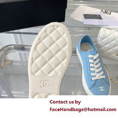 Chanel Front CC Logo Canvas Sneakers Blue 2023