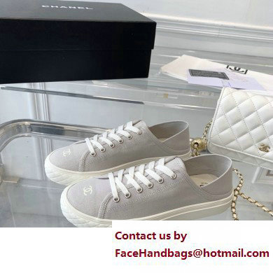 Chanel Front CC Logo Canvas Sneakers Gray 2023