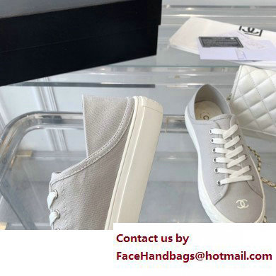 Chanel Front CC Logo Canvas Sneakers Gray 2023