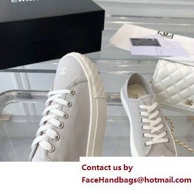 Chanel Front CC Logo Canvas Sneakers Gray 2023