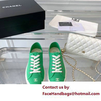 Chanel Front CC Logo Canvas Sneakers Green 2023