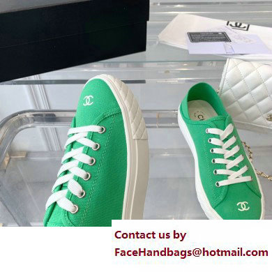 Chanel Front CC Logo Canvas Sneakers Green 2023