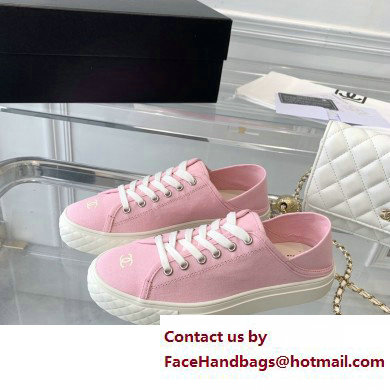 Chanel Front CC Logo Canvas Sneakers Pink 2023