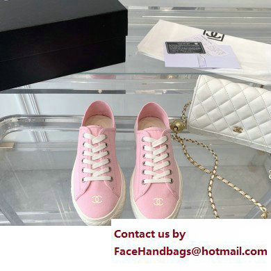 Chanel Front CC Logo Canvas Sneakers Pink 2023