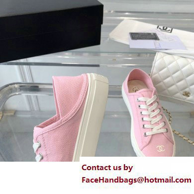 Chanel Front CC Logo Canvas Sneakers Pink 2023