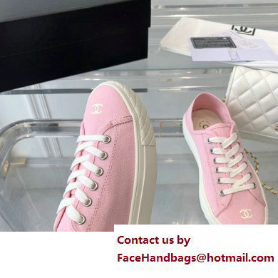 Chanel Front CC Logo Canvas Sneakers Pink 2023