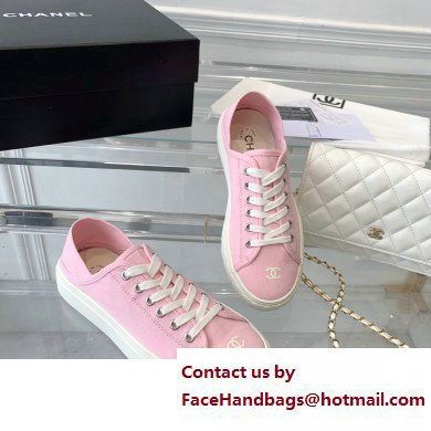 Chanel Front CC Logo Canvas Sneakers Pink 2023