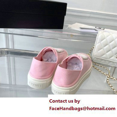 Chanel Front CC Logo Canvas Sneakers Pink 2023