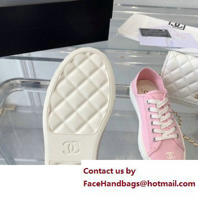 Chanel Front CC Logo Canvas Sneakers Pink 2023