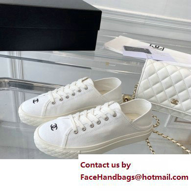 Chanel Front CC Logo Canvas Sneakers White 2023