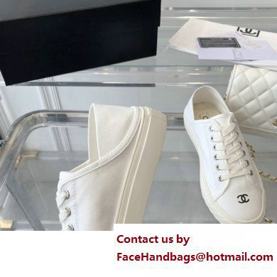 Chanel Front CC Logo Canvas Sneakers White 2023