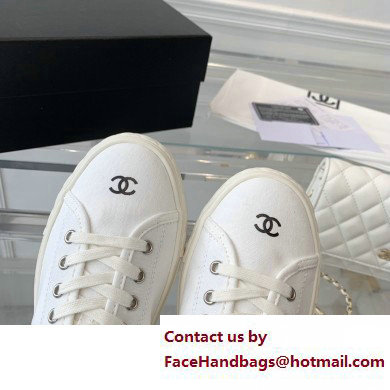 Chanel Front CC Logo Canvas Sneakers White 2023