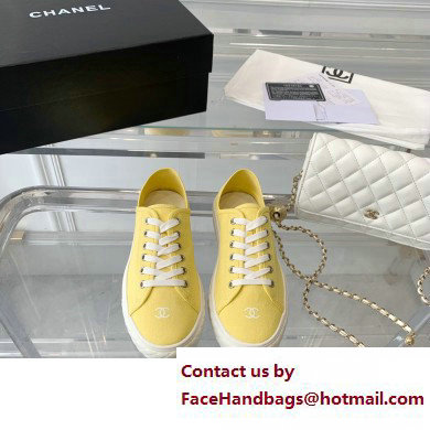 Chanel Front CC Logo Canvas Sneakers Yellow 2023