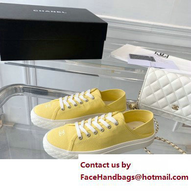 Chanel Front CC Logo Canvas Sneakers Yellow 2023